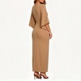 thumbnail image 4 of Aimik Women's V-Neck Short Sleeve Twist Front Slit Midi Dress Ruched Bodycon Elegant Evening Cocktail Dress, 4 of 5