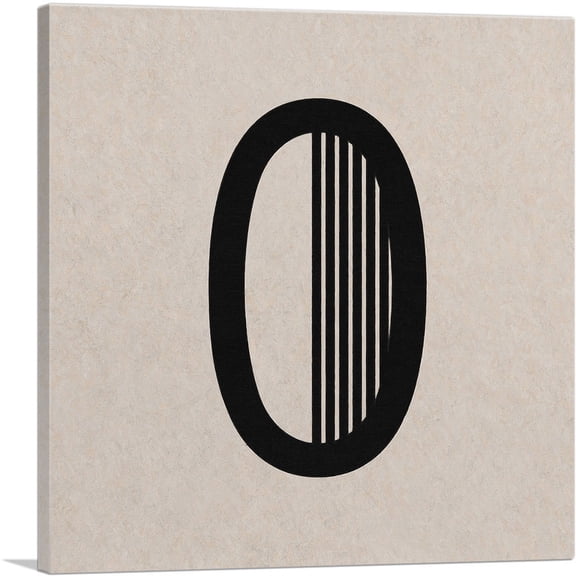 ARTCANVAS Beige Black Line Alphabet Number 0 Zero Numeral Canvas Art Print - Size: 26" x 26" (1.50" Deep)
