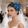 thumbnail image 4 of Horivan Vintage Feather Fascinator Hat with Mesh Ribbon and Clip Headband for Women, Tea Party Wedding Cocktail Headwear Accessory, 4 of 6