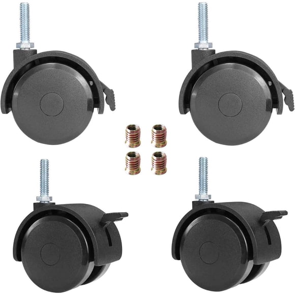 AAGUT 2 Inch Swivel Stem Castor Caster Wheels with Locking Brakes for Furniture and Shelves,Threaded UNC 5/16"-18x1 (Diameter 5/16", Length 1"), Black Replacement Caster Set