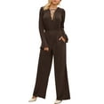 thumbnail image 1 of Doublju Womens Sexy Deep V Neck Long Sleeve Wrap Drawstring Waist Corset Lace Up Jumpsuit, 1 of 4