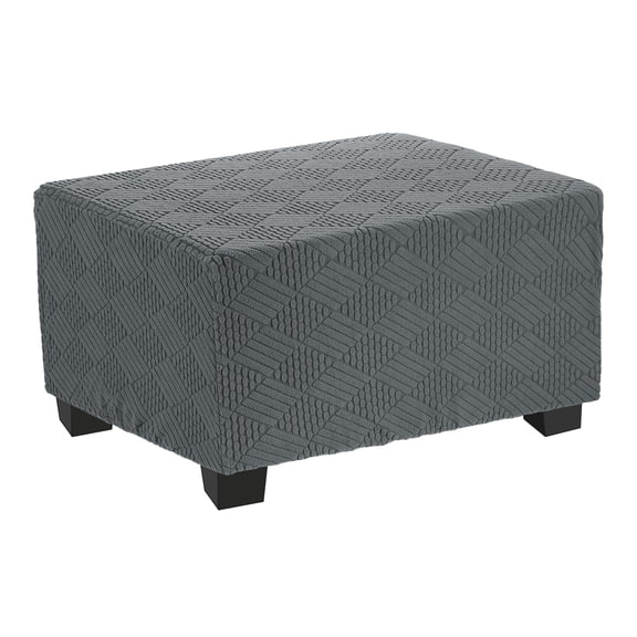 Stripe Stretch Foot Stool Cover Square Fit Length 33"-37", Large, Deep Gray
