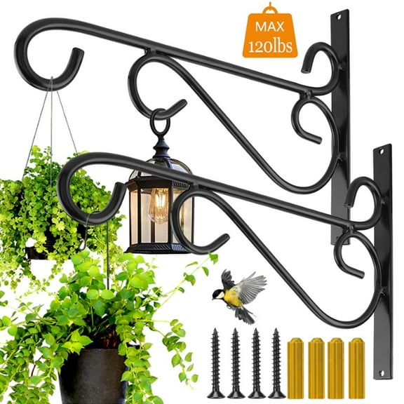Hanging Plant Brackets, 2pcs 12 Inch Heavy Duty Wall Mount Bracket Strong Durable Rust-Resistant Plant Hanger Hook with High Load Capacity 120lb for Hanging Plants Bird Feeder Lantern Wind Chimes