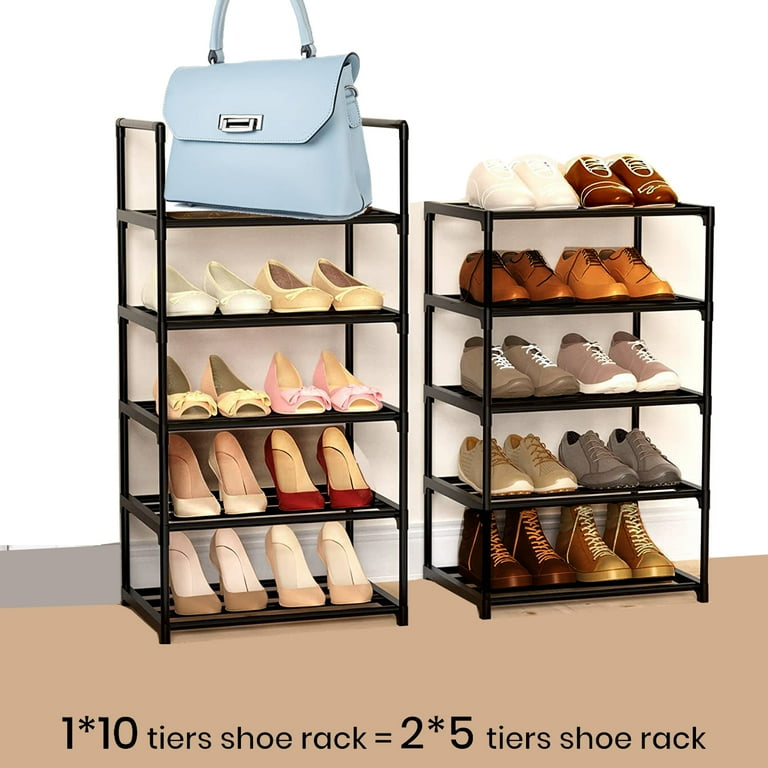 Tripumer Narrow Shoe Rack 10 Tiers Tall Shoe Rack Organizer 20-24 Pairs  Vertical Shoe Rack Stackable Tall Shoe Rack for Closet Entryway Durable Shoe  Shelf Storage Metal Shoe Tower with Hooks Black 