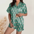 thumbnail image 4 of Yuncity Cute Easter Pajamas For Women Silk Satin Heart Shaped Rabbit Short Sleeve Button Down Shirt Shorts Pjs Loungewear Sleepwear Dark Green Xl, 4 of 5