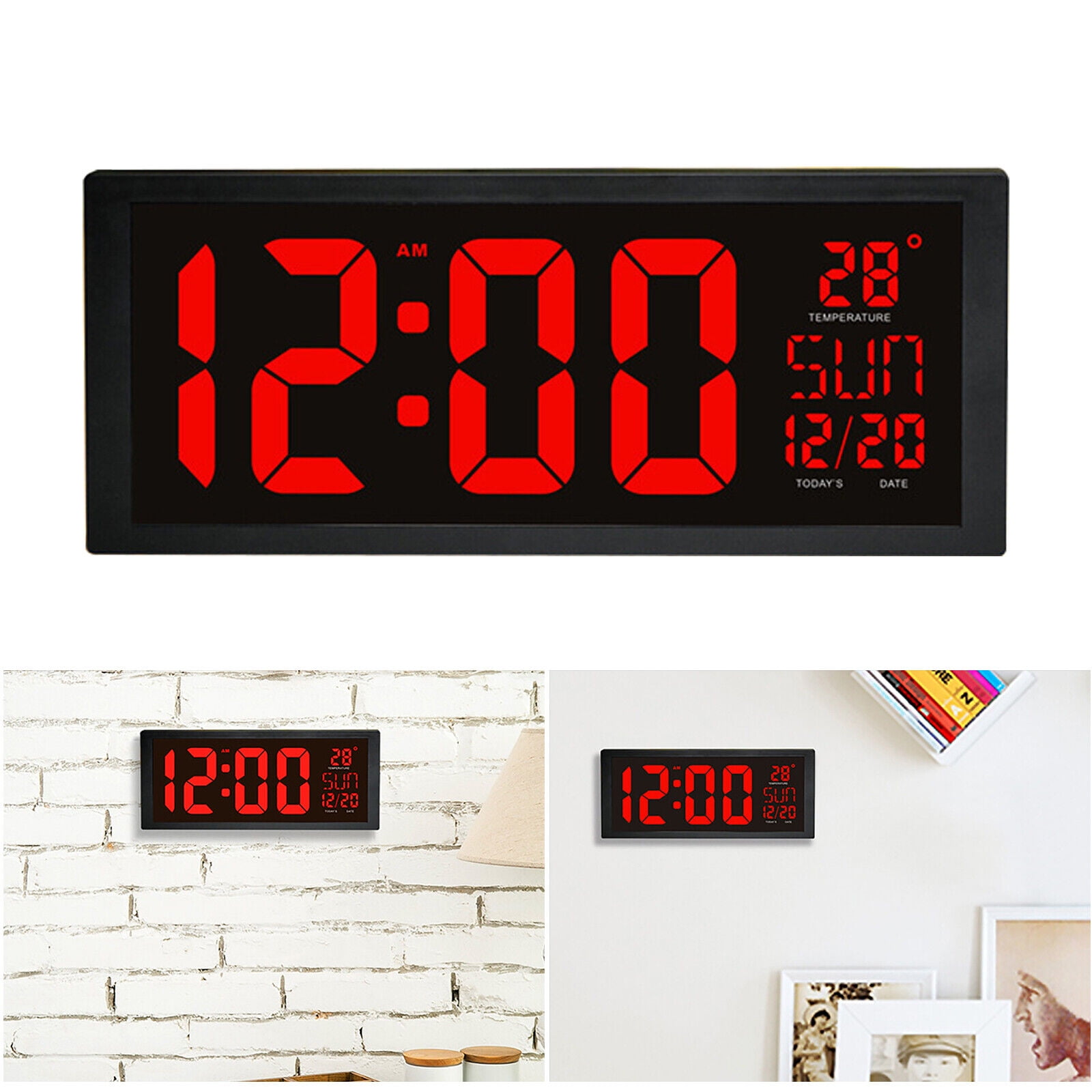 Big Digital Wall Clock Large LED Display Calendar Office Classroom w Temperature 