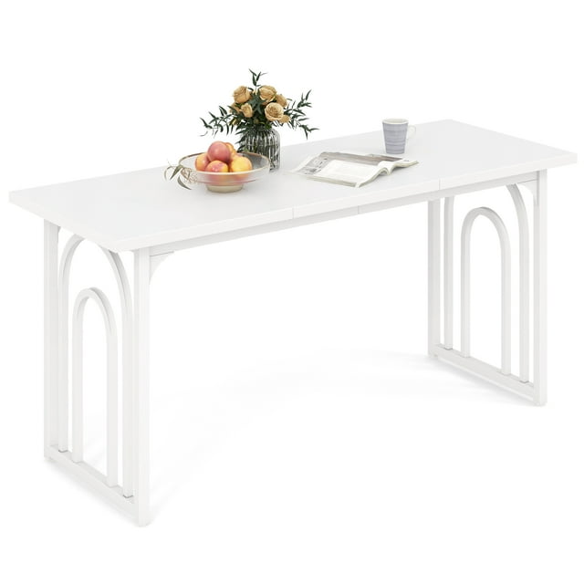 Gymax 63'' Rectangular Farmhouse Kitchen Table w/Heavy Duty Metal Legs for Dining Room