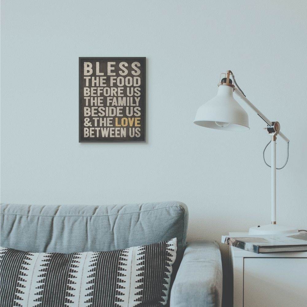 Stupell Industries Bless The Food Kitchen Dining Room Textured Word Design Framed Giclee Texturized Art by Stephanie Workman Marrott