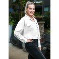 thumbnail image 3 of Women's Classic Crop Denim Jean Jacket Long Sleeve Button Down Basic&nbsp;Trucker Jackets, Off-White, Large, 3 of 6