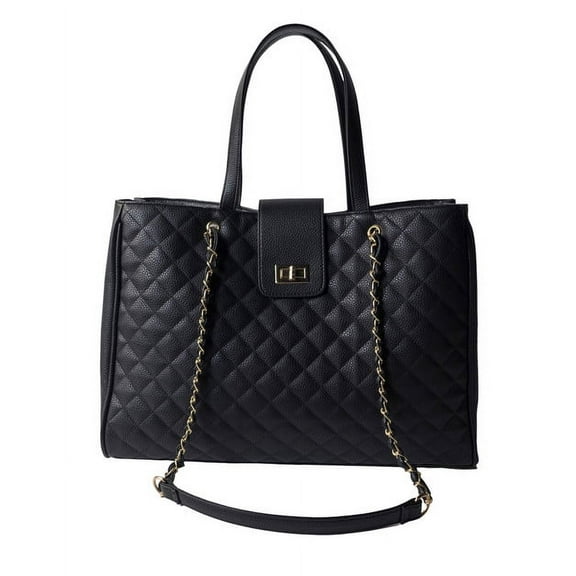 Bhumane Laptop Tote Shoulder Bags (up to 15.6 inch) Water Resistant Quilted Handbag Large Capacity with Padded Compartment Business Work Office Compatible with MacBook & Notebook (Black)