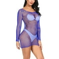 thumbnail image 6 of DISKEBUISS Womens Underwear Fishnet Seamless Mesh Netting Chemise Hollow Out Perspective Dress Sleepwear Nightwear Nightdress Blue One Size, 6 of 8
