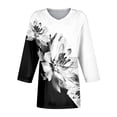 thumbnail image 4 of Womens Fall 3/4 Length Sleeve Tops Plus Size T-Shirts 3/4 Sleeve V Neck Floral Print Tshirts Dressy Casual Tunics Fall Clothes for Women 2024 Trendy black 3X-Large, 4 of 5