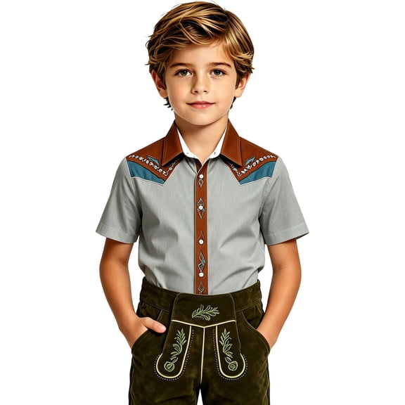 Toddler Boys Shirts Western Print Cowboy Short Sleeve Shirt with Button Down Design Clothes Size 3-4T