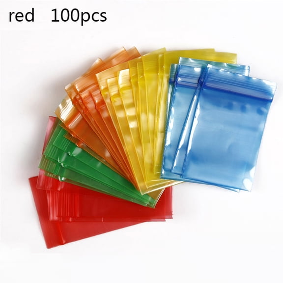 (Red) 100pcs Thick Color Small Ziplock Bag Seal Pocket Jewelry Mini Hardware Packaging