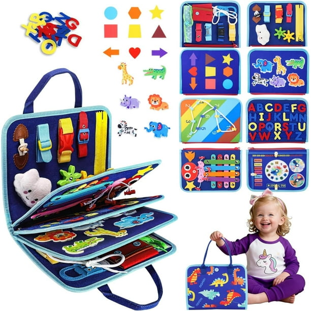 Necomi 9 en 1 Tablero Montessori, Busy Board Libro de Actividades Montessori, Actividad Educativa Sensorial Board de Habilidades Motoras Finas,Regalo para niños y niñas de 1 a 5 años (Azul)