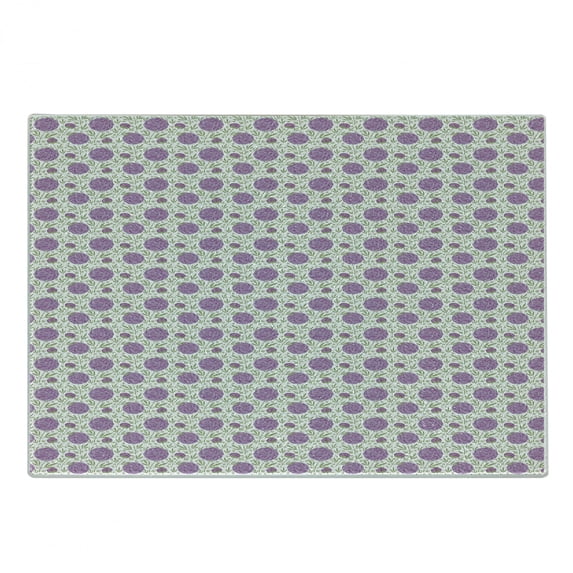 Flower Cutting Board, Ornament of Floral Motifs Petals and Leaves Designed with Pixel-Like Dots, Decorative Tempered Glass Cutting and Serving Board, Small Size, Violet Green White, by Ambesonne