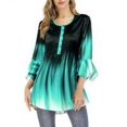thumbnail image 4 of Langgg T-Shirt à Dégradé de Couleurs pour Femmes, Décontracté, à Boutons, Col Rond, Manches à Volants, Blouse Évasée Ample, 4 of 9