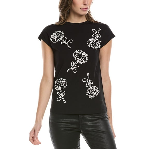 Gracia womens Flower Embroidered Top, m, Black