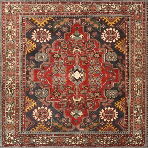 Ahgly Company Indoor Square Traditional Red Persian Area Rugs, 5' Square