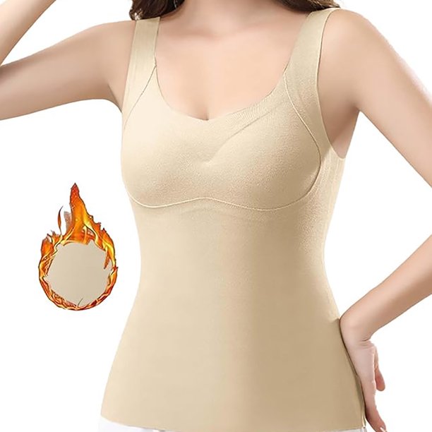 Camiseta térmica sin mangas con cuello redondo para mujer, chalecos  acolchados con sujetador, almohadillas para el pecho, ropa interior, capa  base,