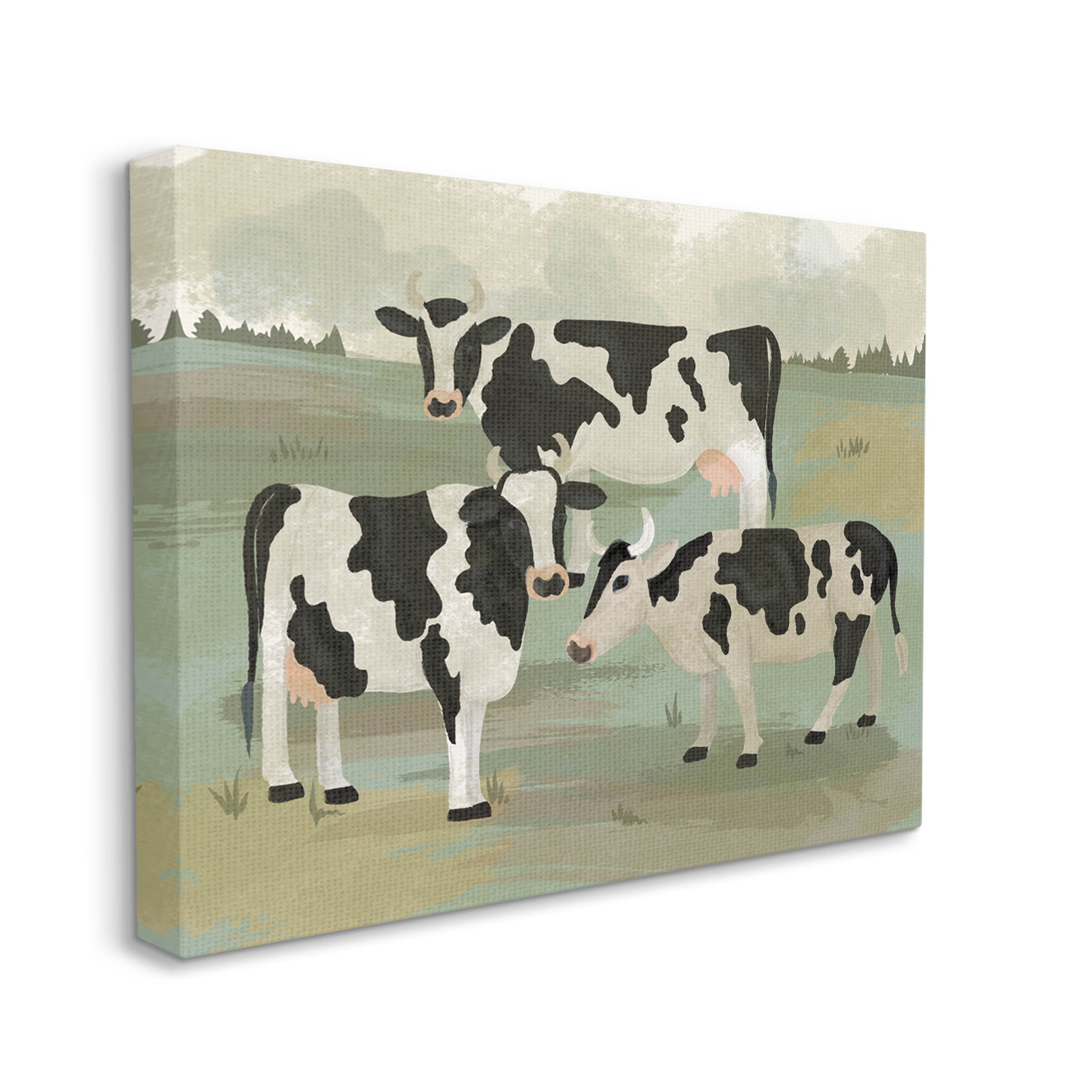 Rural Cows Grazing Trio Animals & Insects Graphic Art Gallery Wrapped Canvas Print Wall Art