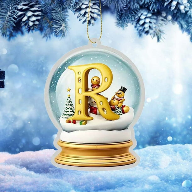 Adorno para Coche de Acrílico con 26 Letras de Cristal Amarillo, Colgante para Árbol de Navidad, Decoración Del Hogar