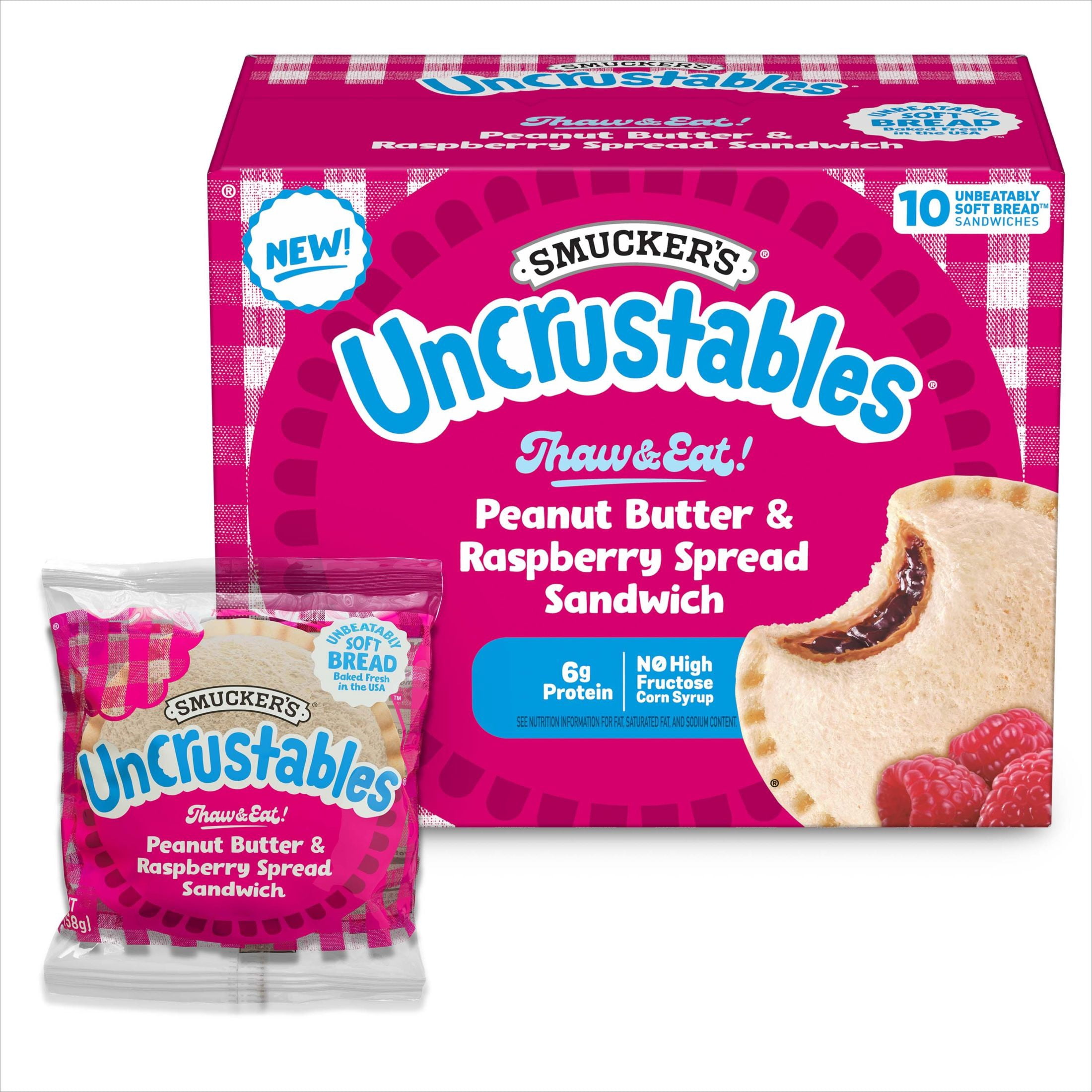 Smucker’s Uncrustables Peanut Butter & Raspberry Spread Sandwiches, 10 Count, 2 oz Each, Frozen