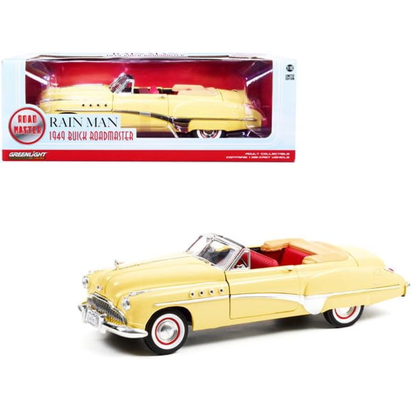 Greenlight 13616 1-18 Scale Roadmaster Convertible Interior Rain Man Movie 1949 Buick Diecast Model Car, Yellow & Red