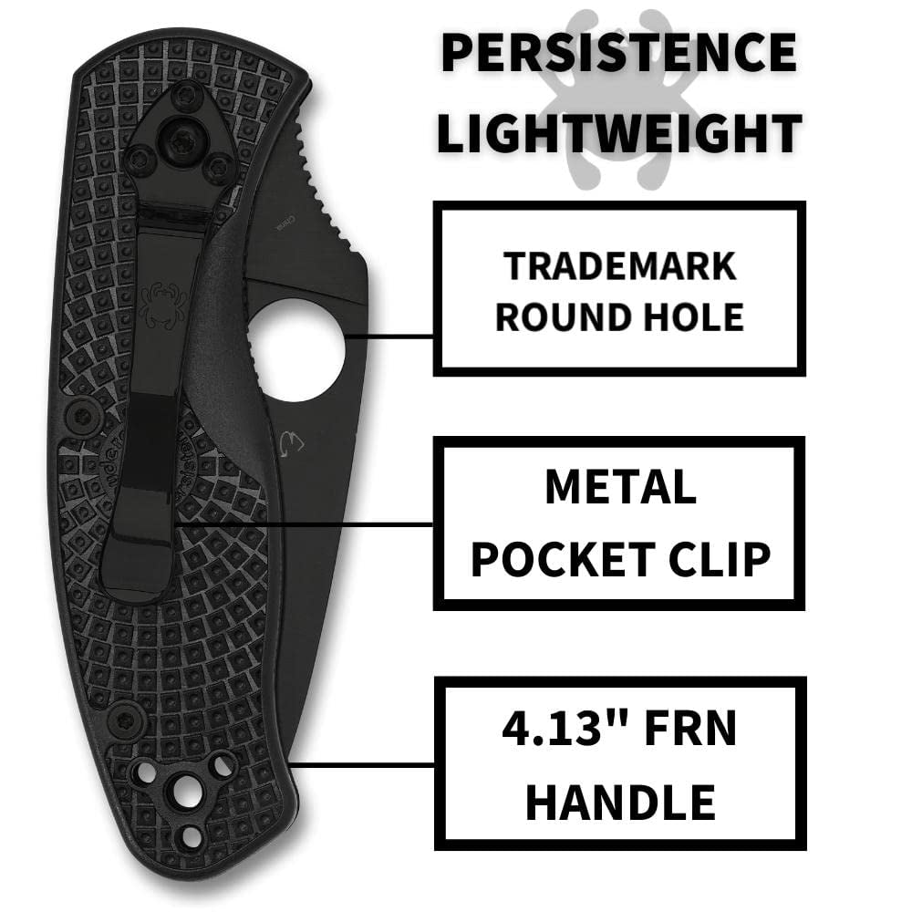 Spyderco C136PBBK Black Plain Edge Clip Point Stainless Steel Folding Knife