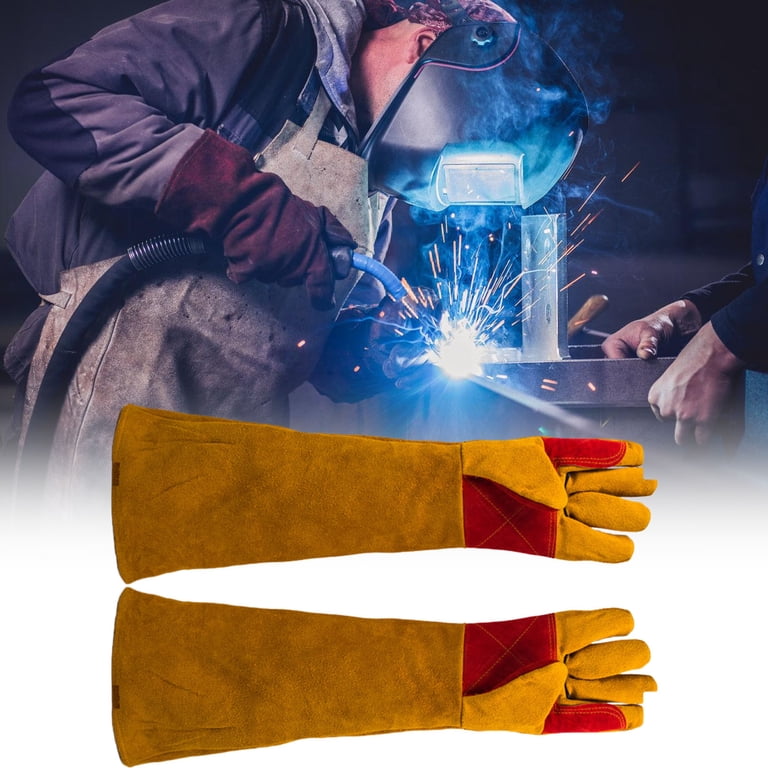 Leather Welding Gloves – Flame Resistant, Breathable, Thickened Cowhide, 13.78" Length, Unisex, For Welding, Metalworking & Cutting