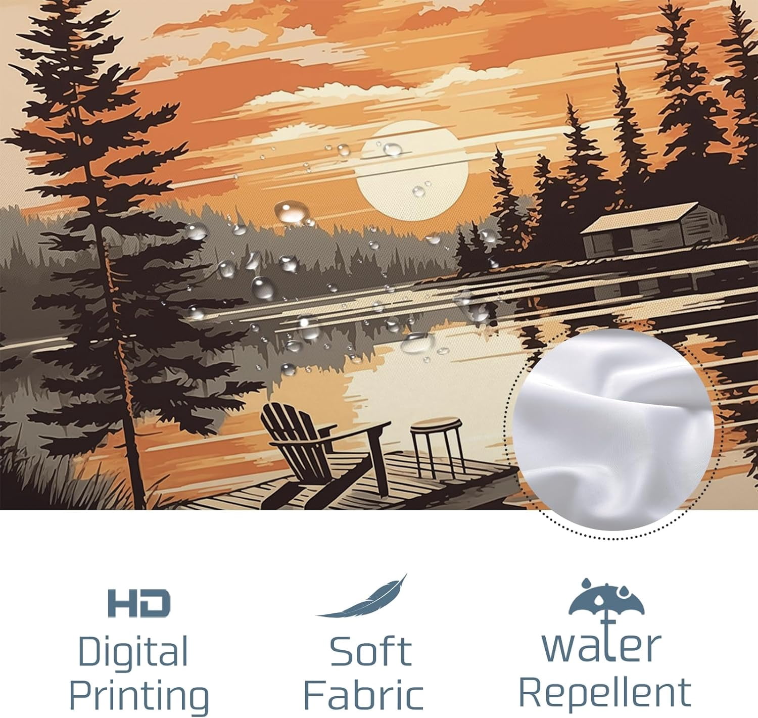 Rustic Lake Shower Curtain Country Sunset Landscape Scenery Shower Curtains Vintage Woodland Hunting Themed Bathroom Decor Polyester Fabric-72" x 72"