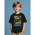 thumbnail image 1 of Happy First Day of School" Boys' Casual T-Shirt - Breathable Polyester, Crew Neck, Short Sleeve, Colorful Print with School-Themed Graphics, Perfect for Spring/Summer/Fall, Everyday Tshirt | Cre, 1 of 6