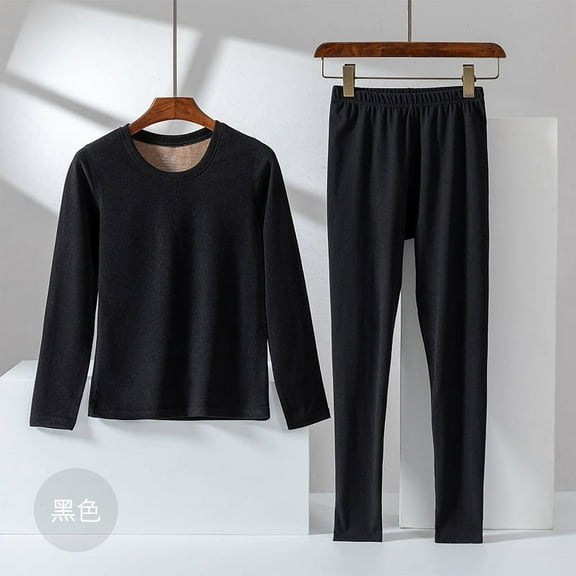 De Velvet AB Surface Seamless Heating Thermal Underwear Ladies Plus Size Plus Velvet Padded Autumn Pants Set Black M