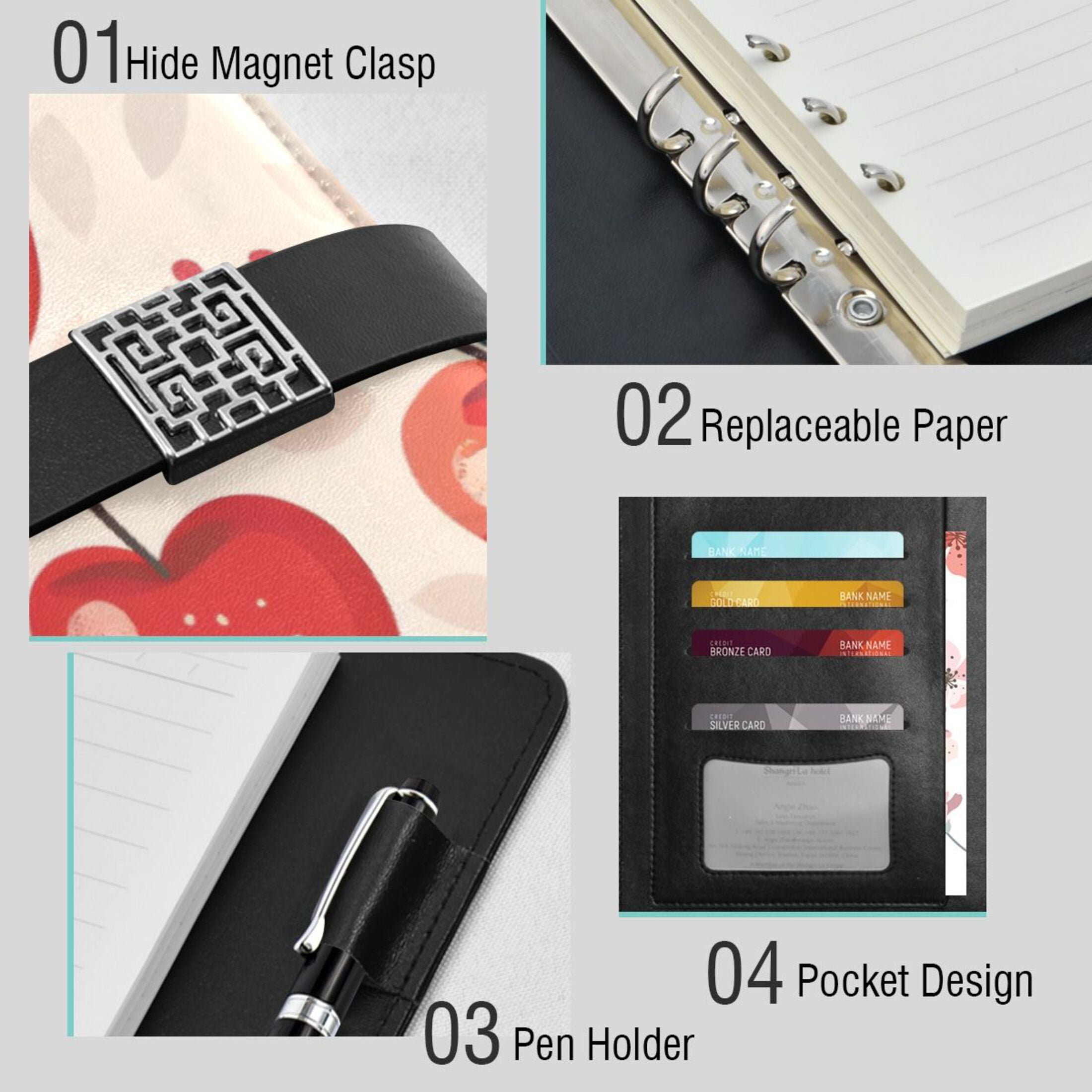 Leather Planner Leather Notebook Notebook Journal Binder Design Pen Pocket Design Convenient for Storage Apple
