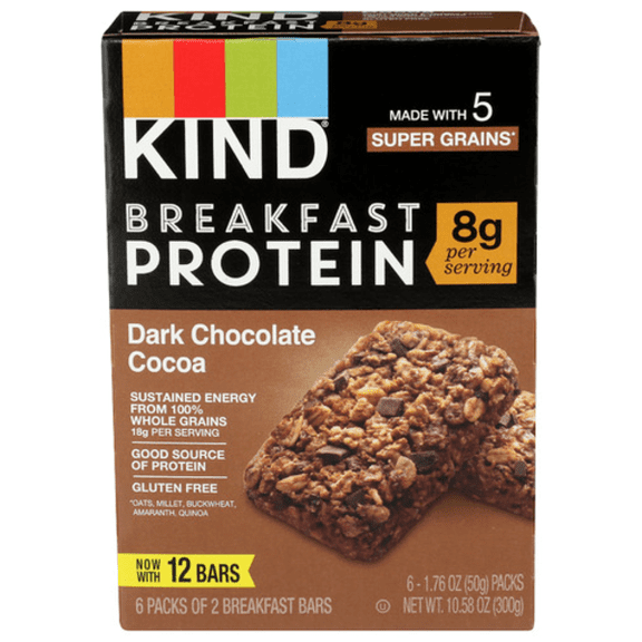 Kind Dark Chocolate Cocoa Protein Breakfast Bars 12 Pack 1.76 oz - Pack of 2