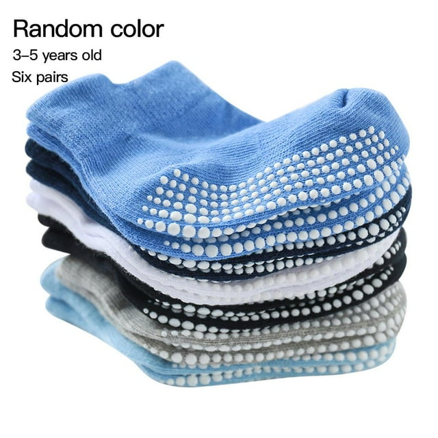 serony 6 Pairs Color Random Baby Cotton Socks Breathable Elastic Infant Toddler Crew Socks, Solid Color, Boy, 3-5 Years Old