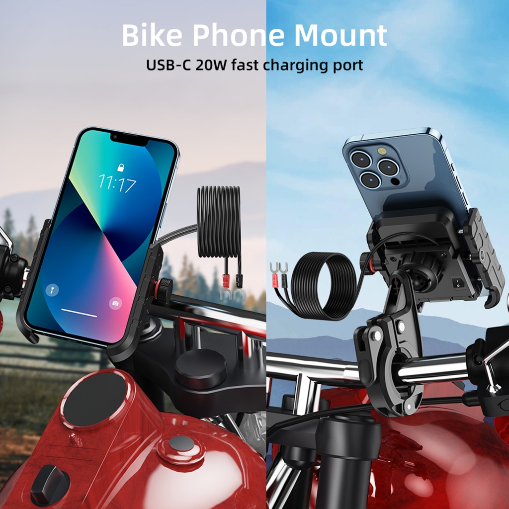 Aurgiarme Motorcycle Phone Mount Charging Stand 2 in 1 USB3.0 Fast Charging Motorcycle Cellphone Holder Handlebar Base