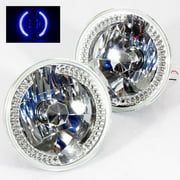 New World Motoring 7" Round 6014/6015/6024 Chrome Diamond Headlights with Blue LED Ring - 97-15 Jeep Wrangler