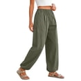 thumbnail image 5 of Nestiefly Womens Cotton Harem Pants Elastic Waist Baggy Pant Drawstring Balloon Trouser Loose Beach Pants with Pockets Green M, 5 of 6