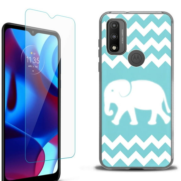 Slim-Fit Protective Phone Case (Black) compatible with Motorola Moto G Pure 5G, with Tempered Glass Screen Protector, by OneToughShield ® - Chevron/Elephant