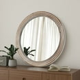 thumbnail image 3 of 23.62 Inch Rustic Wooden Round Mirror with Beads (White), Farmhouse Decor for Living Room, 3 of 9