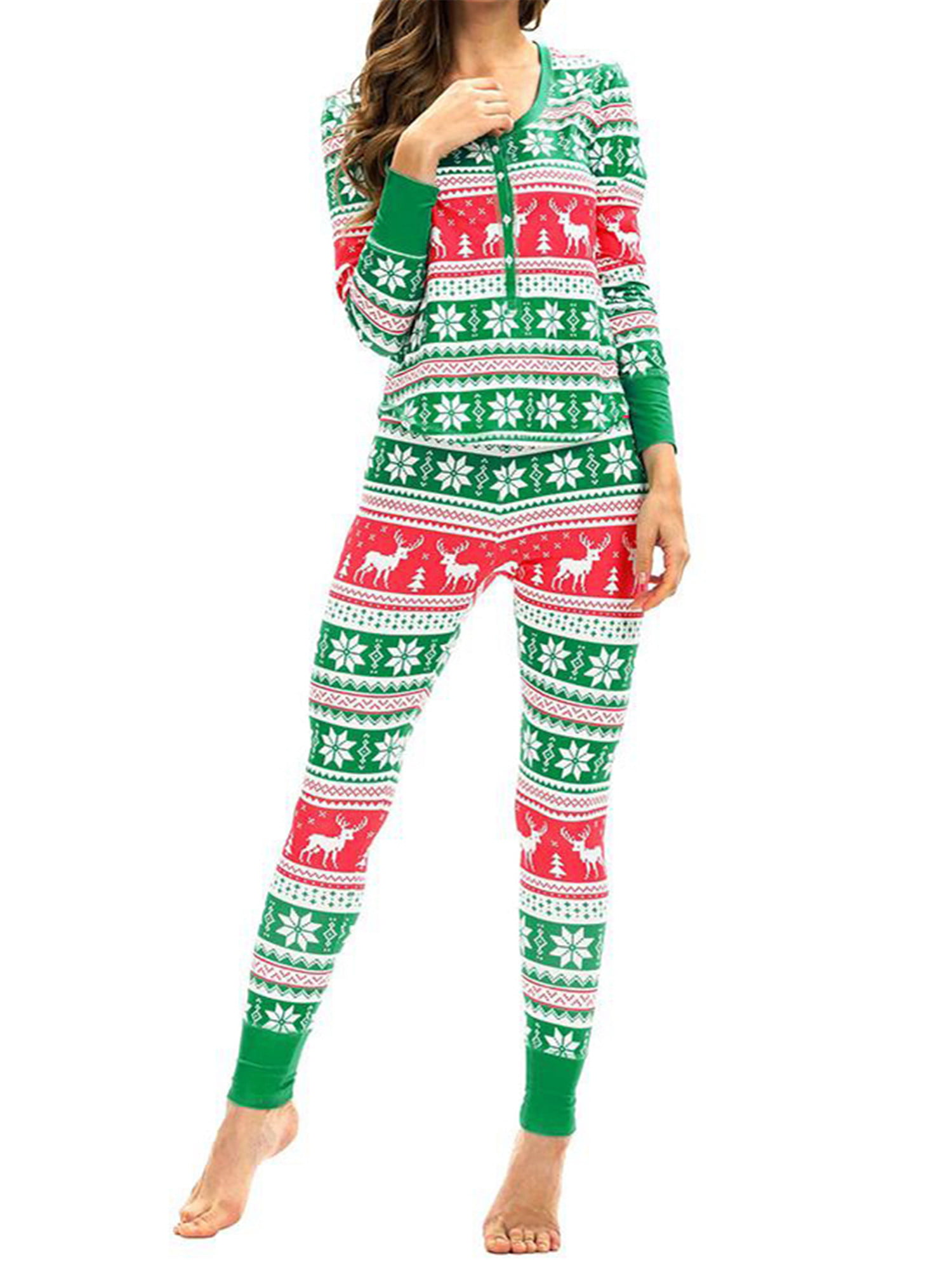 Women Matching Snowflake Long Sleeves Christmas Pajamas Set Top Blouse+Pants