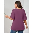 thumbnail image 5 of SHOWMALL Women's Plus Szie Tops V Neck Loose Fit Short Sleeve Purple 3X Casual Blouse for Summer Relaxed Style Shirts Everyday Wear Outfit, 5 of 6