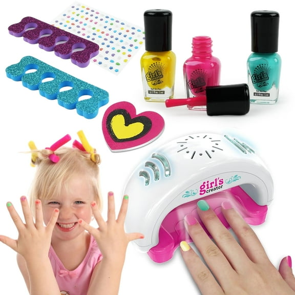 JUGAAD LIFE Kids Nail Polish Set Toys for Girls 6-12, Nail Salon Art Kit with Nail Dryer, Birthday Gifts for Little Girls Kids Age 7 8 9 10