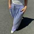 thumbnail image 5 of LWavelet Striped Fabric Drawstring Wide Leg Pants Women Summer Daily Wear Blue XXL, 5 of 5
