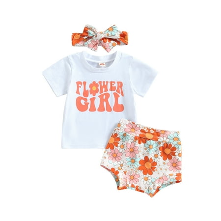 

Bagilaanoe 3pcs Newborn Baby Girl Short Pants Set Floral Print Short Sleeve T-Shirts Tops + Shorts + Headband 6M 12M 18M 24M Infant Casual Summer Outfits