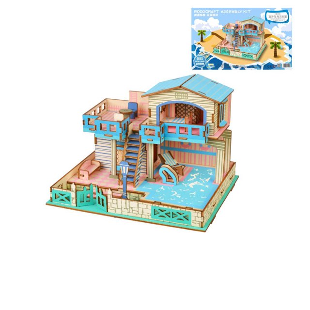 3D Jigsaw Puzzle Wooden Craft Kit, Dollhouse Castle Model DIY Building Toys