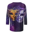 thumbnail image 5 of YUGYXL Deals Womens Plus Size 3/4 Sleeve Shirts Trendy Mardi Gras Colorful Mask Printed Comfy Tshirts Summer Crew Neck Lightweight Loose Clothes Ladies Tunic Fit Tees Party Tops, 5 of 5