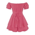 thumbnail image 3 of IBTOM CASTLE Women Boho Romper Off Shoulder Ruffle Chiffon Shorts Mini Dress Floral Print One Piece Casual Strapless Jumpsuit L Rose Pink, 3 of 7