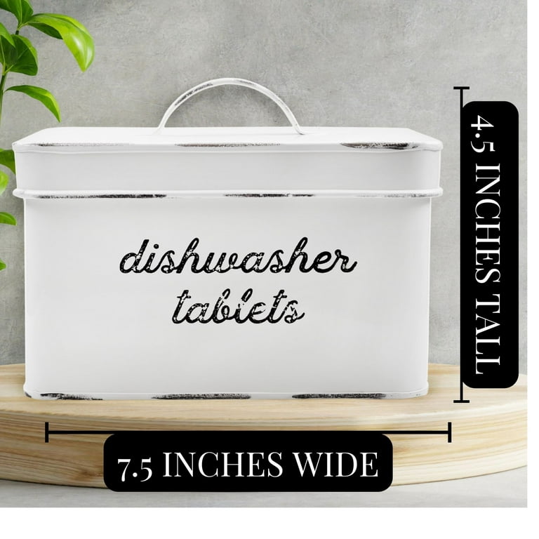 AuldHome Dishwasher Pod Holder, Tablet Container; White Enamelware Rustic  Kitchen Storage Tin with - Storage Bins & Baskets, Facebook Marketplace